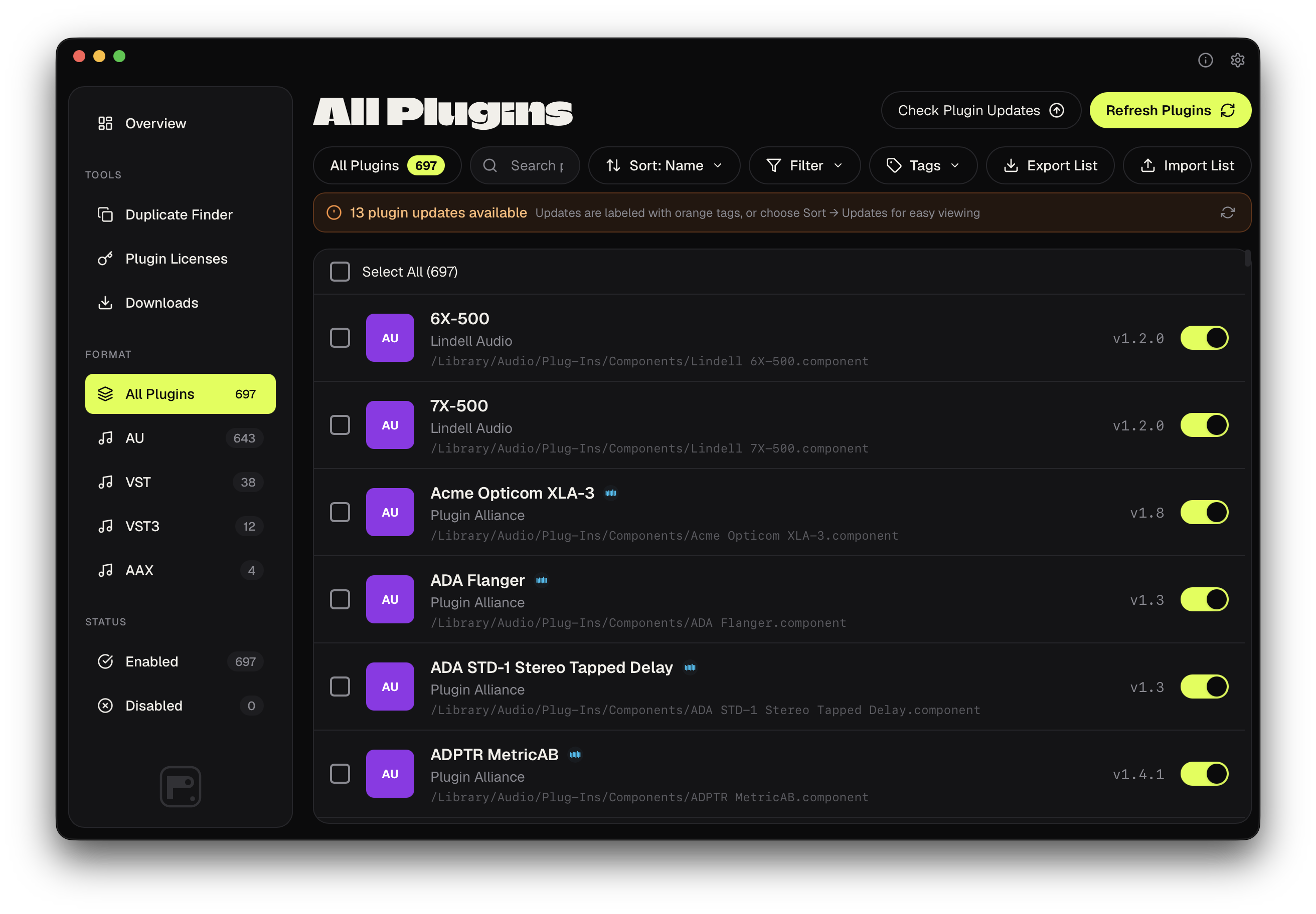 PlugPane main plugin management interface